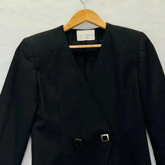 Vtg First Impressions Womens Black Double-Breasted Blazer Sz 2P Minimalist Chic - Picture 3 of 8